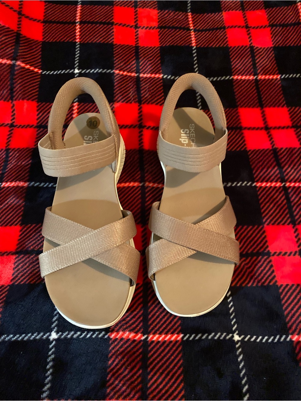 Skechers Women's Neutral Beige Cross-Strap Sandals